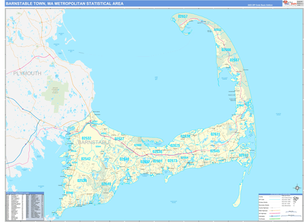Barnstable Town Metro Area Wall Map Basic Style
